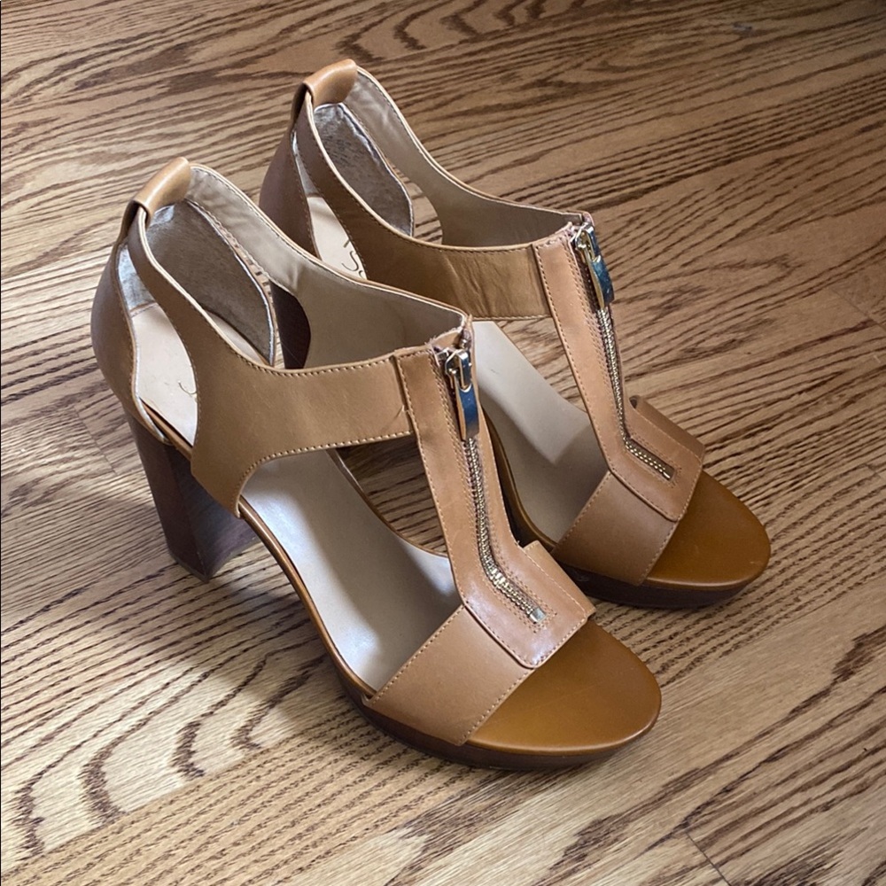Franco Sarto Tan Zipper Heels